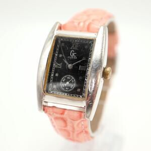 Guess GC Collection Womens 28mm Black Tank Watch Pink Leather w New Battery